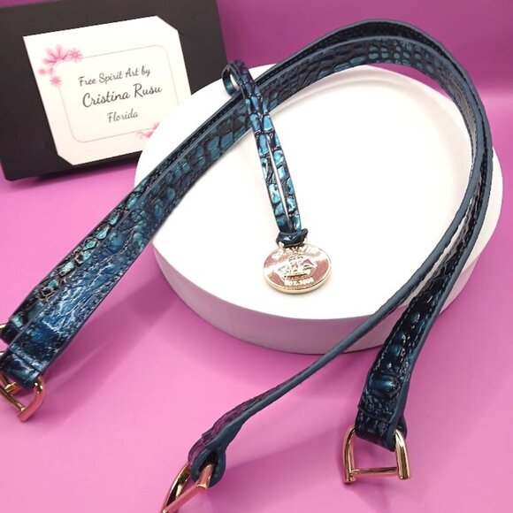 Brahmin replacement straps & medallion hang tag fob Blue Patina - FIRM PRICE - Picture 1 of 4